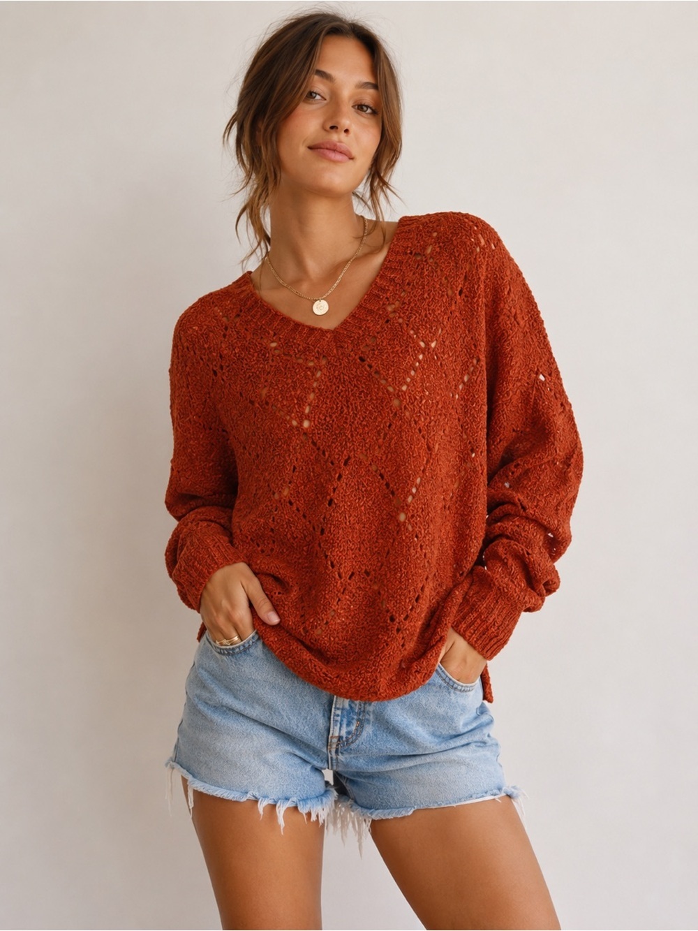 NWT Rust Knit V-Neck Sweater - 188-190